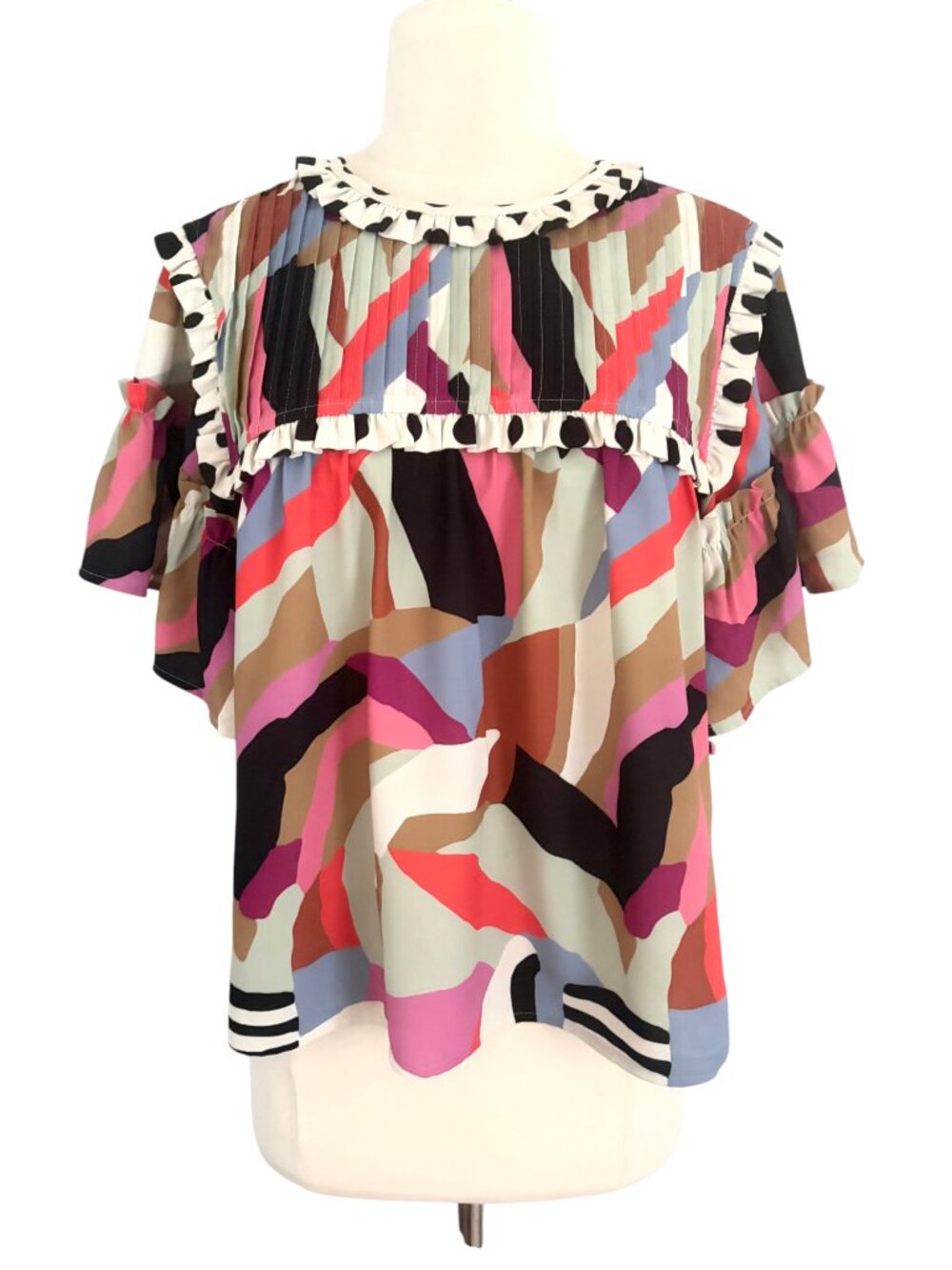 CROSBY by MOLLIE BURCH multicolor abstract print top sz M flutter sleeve